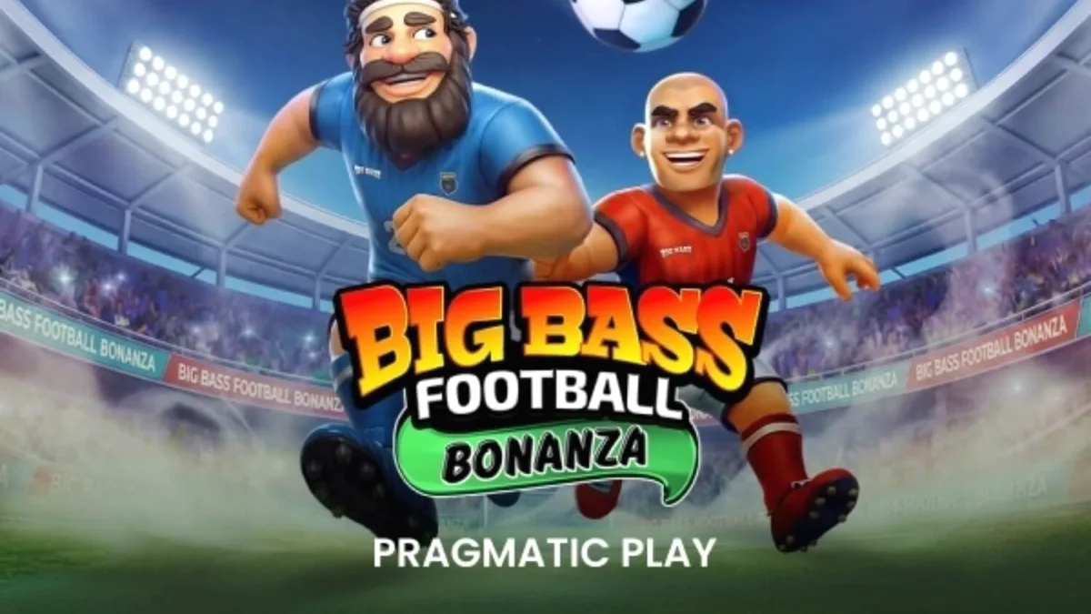 Big Bass Football Bonanza slot game screen na may football at fishing theme